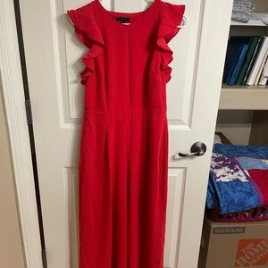 Elegant Red Ruffle Sleeve Jumpsuit